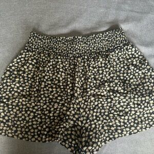 American Eagle Outfitters Black and Cream Patterned High Waist Shorts